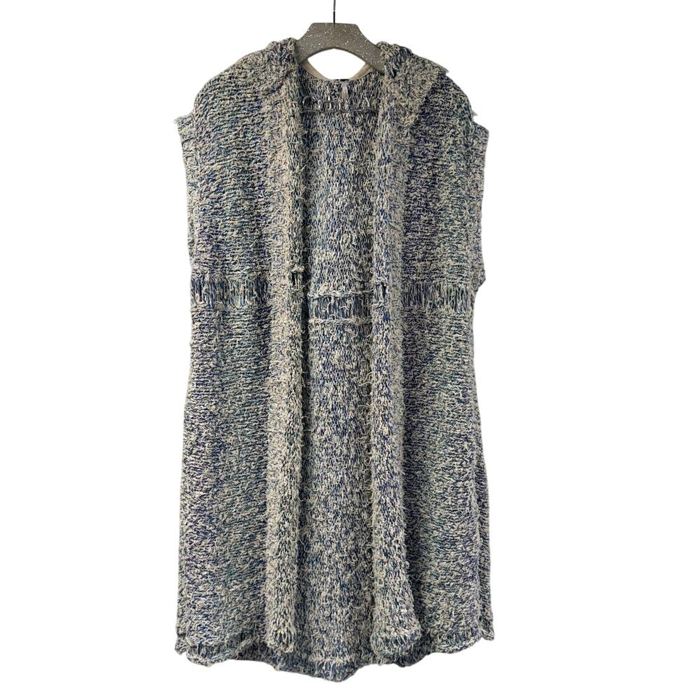 Free People Shaggy Duster Sweater XS / S Blue White Oversized Hooded Cardigan